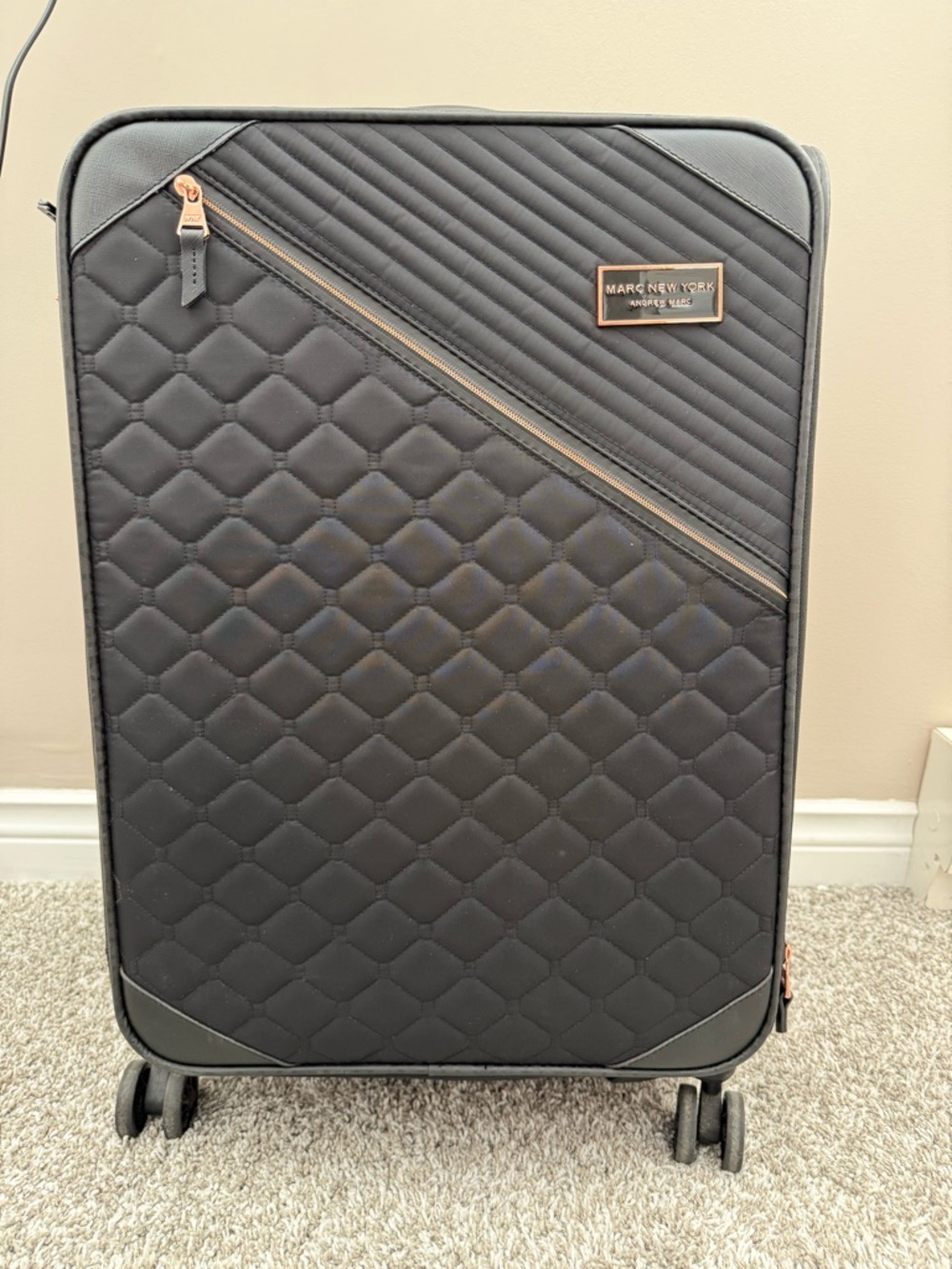 Marc New York Black Quilted Spinner with Rose Gold Accents